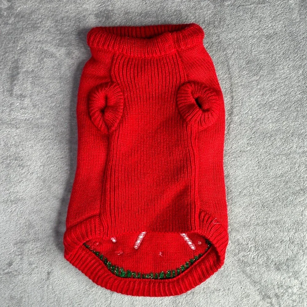Merry & Bright Christmas Tree Pet Sweater Red Med Jingle Bells Pom Poms‎ Holiday